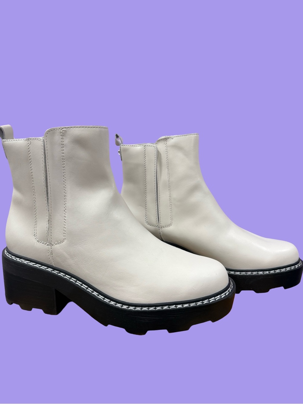 Calvin Klein Cream Leather Chelsea Lug Ankle Boots